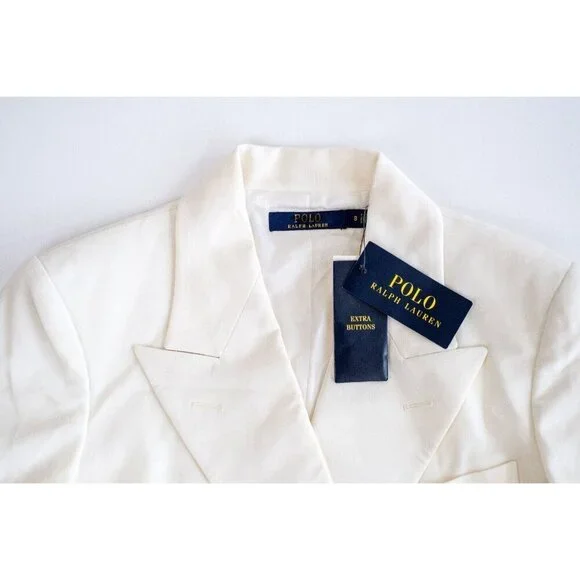 NWT Polo Ralph Lauren Cream Wool Double Breasted Women's Blazer $698 - Sz 8 Sz 6 - Picture 6 of 10